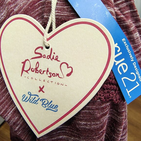 New Burgundy Lace & Knit Peasant Peplum Top Bell Sleeves - Boho Hippie Fall Folk - Picture 8 of 8